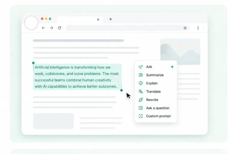 SideAI contextual actions inside a browser page