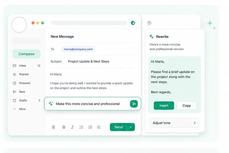 SideAI writing assistant improving an email draft