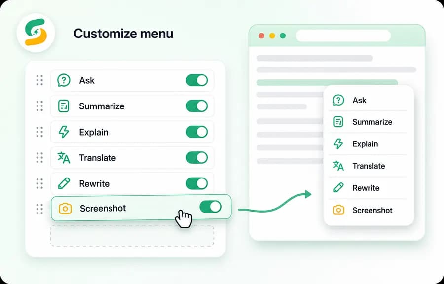 Menu customization interface