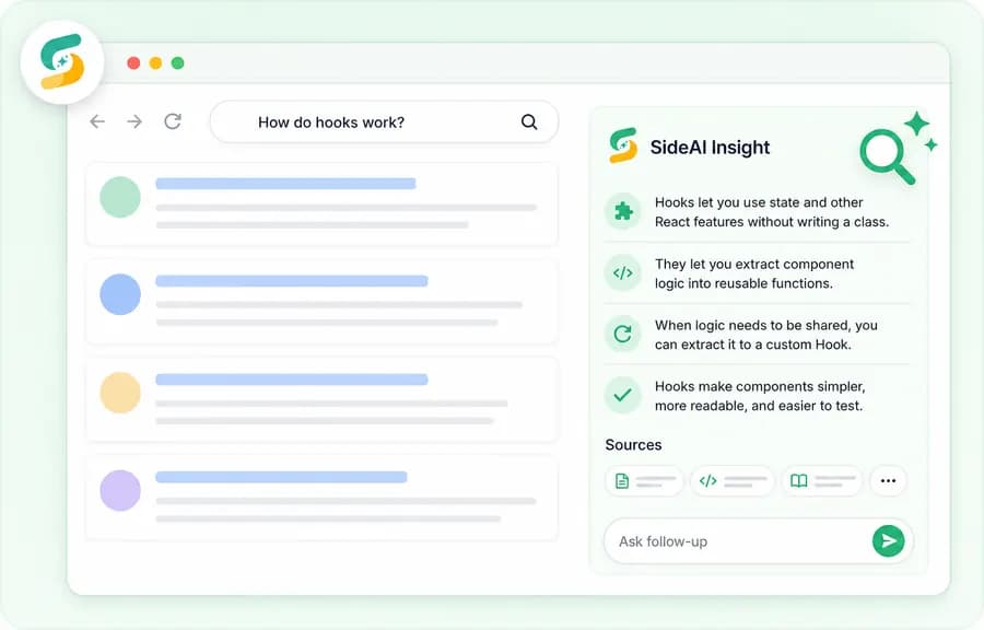 Google Search and SideAI insights interface