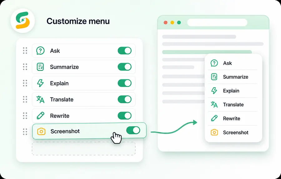 Menu customization interface