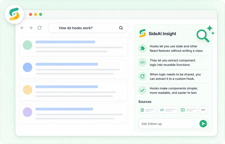Google Search and SideAI insights interface